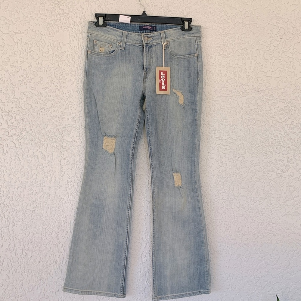 Levi’s 518 superlow low rise stretch denim distressed jeans boot cut size 9